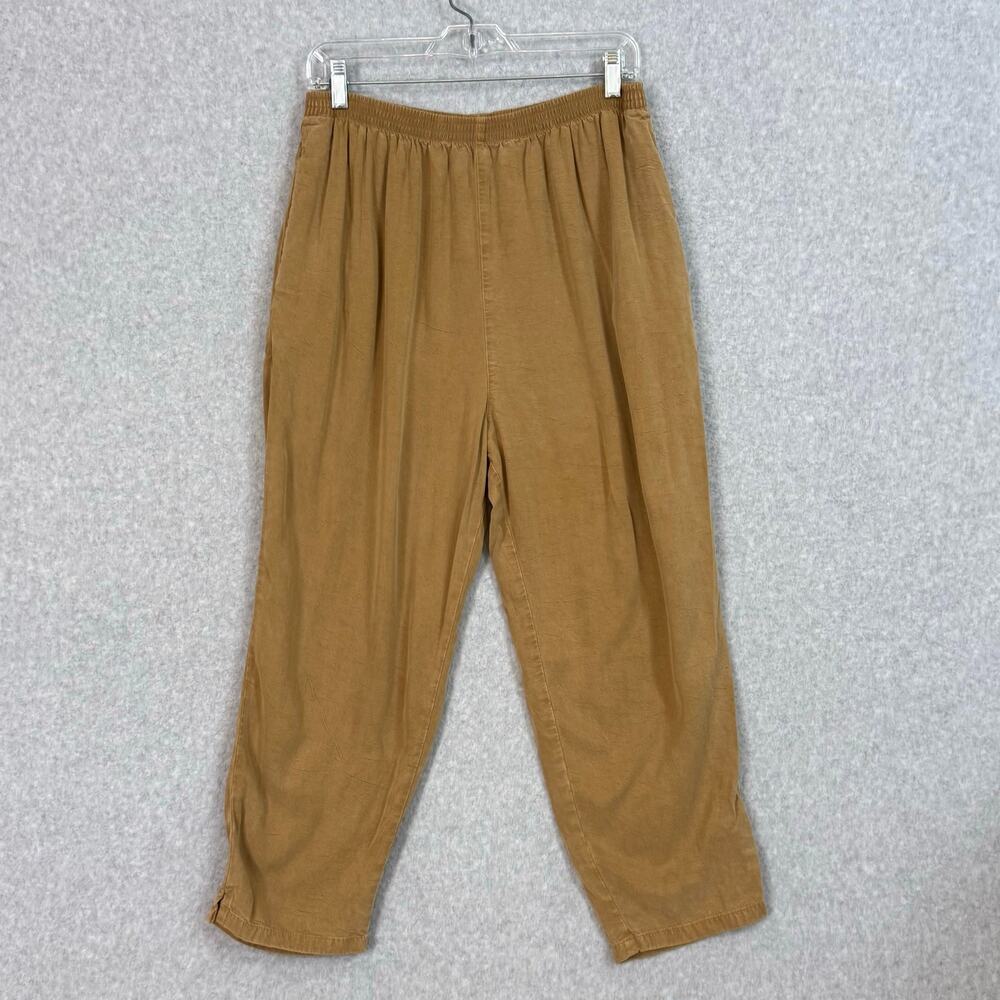 Tianello Pull On Pants Size L Flowy Rayon Neutral Boho Minimalist Comfort USA